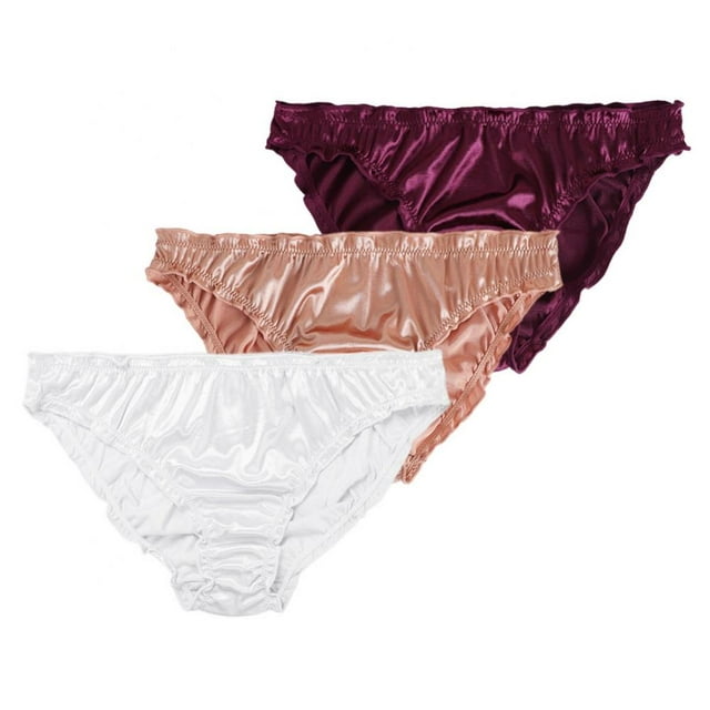 Paquete de 3 bragas de satén para mujer, cintura baja, volantes, seda de leche, ropa interior sexy, bikini, bragas elásticas, lencería para mujer