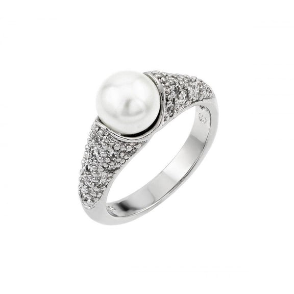 Sterling Silver .925 Clear Cubic Zirconia Simulated Pearl Wholesale Ring White Jewelry Female Size 8
