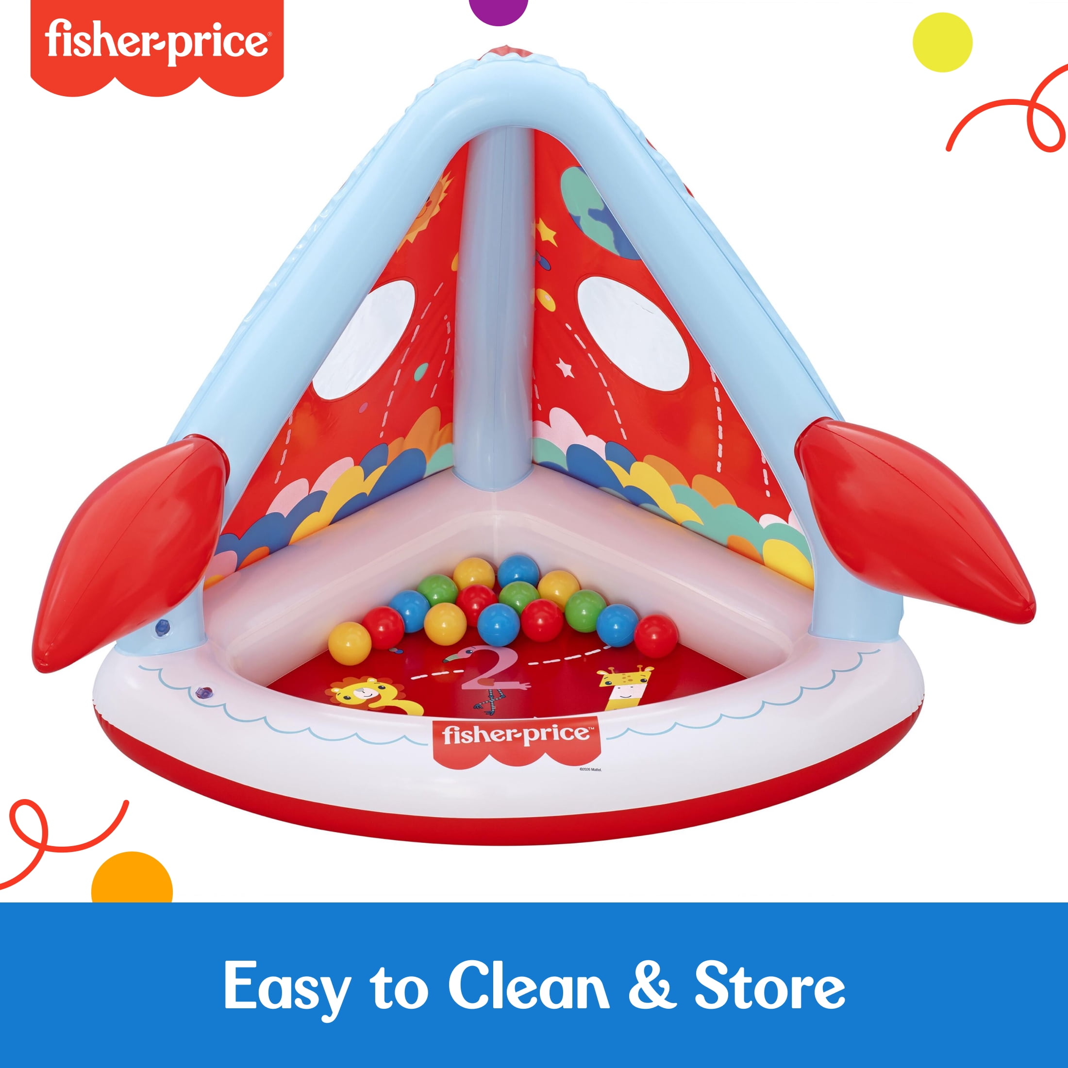 Fisher-Price Rocket Pals Inflatable Indoor and Outdoor Ball Pit with 15 Play Balls
