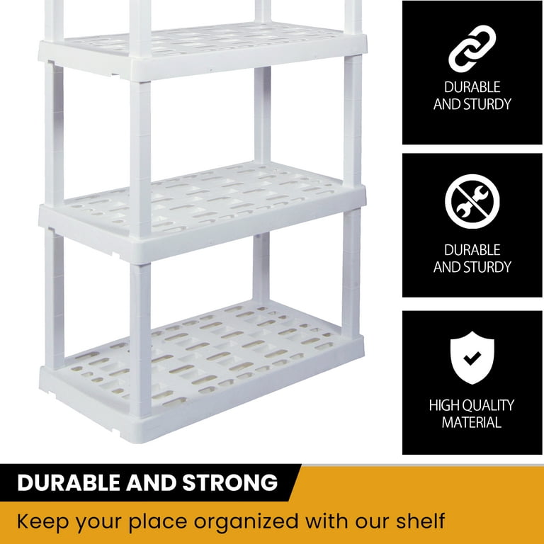 Hyper Tough 4-Tier Shelving Unit, W30 x D14 x H57 Multipurpose Home Storage Plastic Shelf Organizer, White