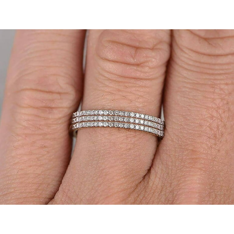1.50 Carat 3 wedding Ring set Straight Wedding Band Stackable Ring set 925  Sterling Silver With 18k White Gold Plating