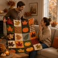 thumbnail image 3 of Fall Throw Blanket, Patchwork Autumn Leaves Pumpkin Buffalo Plaid Squares Print Soft Flannel Fleece Blanket, Warm Cozy Fall Blanket for Couch Bed Sofa, Thanksgiving Gift, 3 of 3