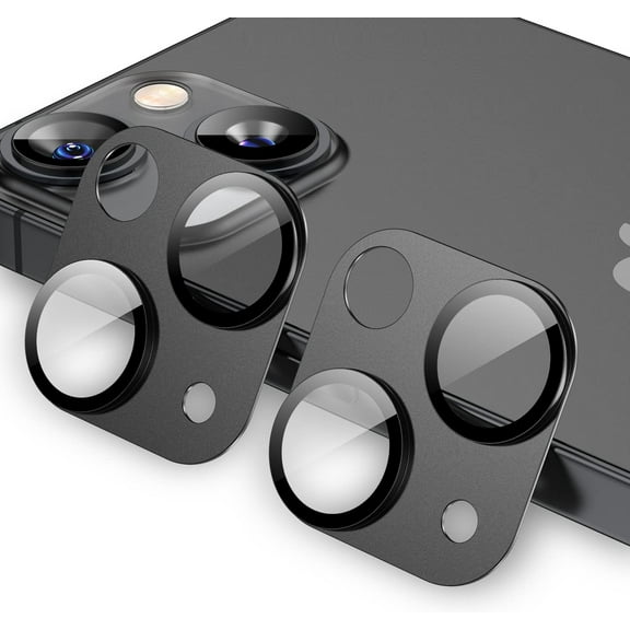 [2 Pack for iPhone 13 6.1"/ iPhone 13 Mini 5.4" Metal Camera Lens Protector Tempered Glass Film, Strong Adhesion, 9H Hardness Scratch Resistant Camera Lens Cover-Midnight Black