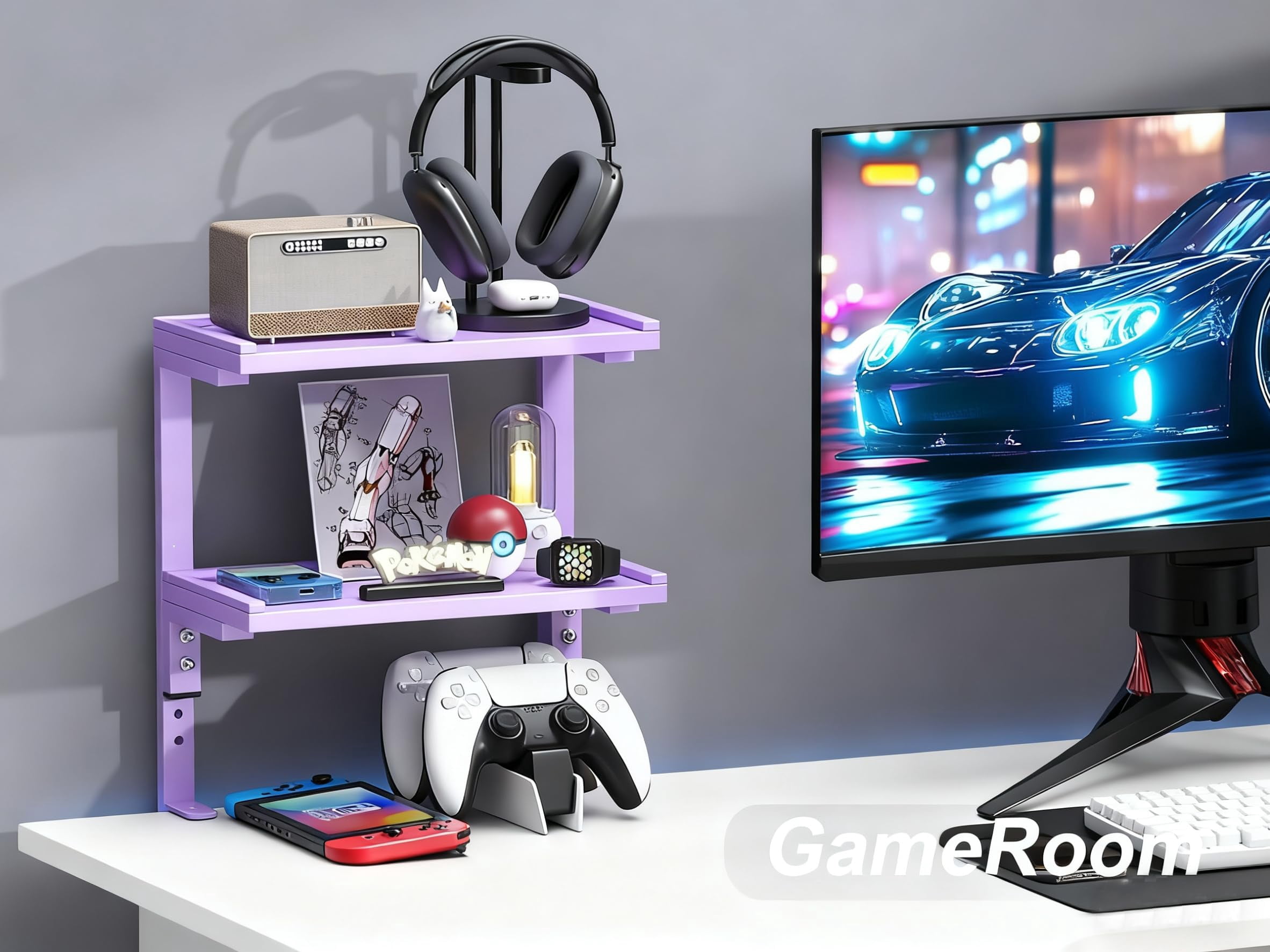 2-tier Desk Shelf  Expandable Under Storage Clamp On Desktop Accessories For Offices Study Rooms And Game (purple)