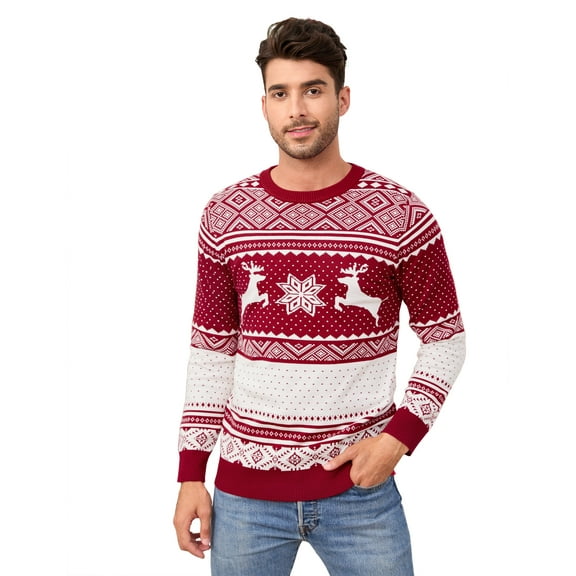 Couple Matching Christmas Sweaters Xmas Ugly Reindeer Snowflakes Knitted Pullover for Men