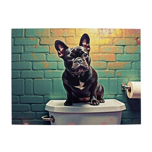 500 Piece Jigsaw Puzzle For Adults Frenchie On The Toilet Funny Dog Puzzles, Unique Artwork, Challenging Brain Teaser, Great Gift Idea For Puzzle Lovers