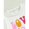 thumbnail image 4 of 2pcs Baby Girl Valentines Day Bell Bottom Outfit Toddler Short Sleeve Love You More T-Shirt Top Flare Pants Set, 4 of 7