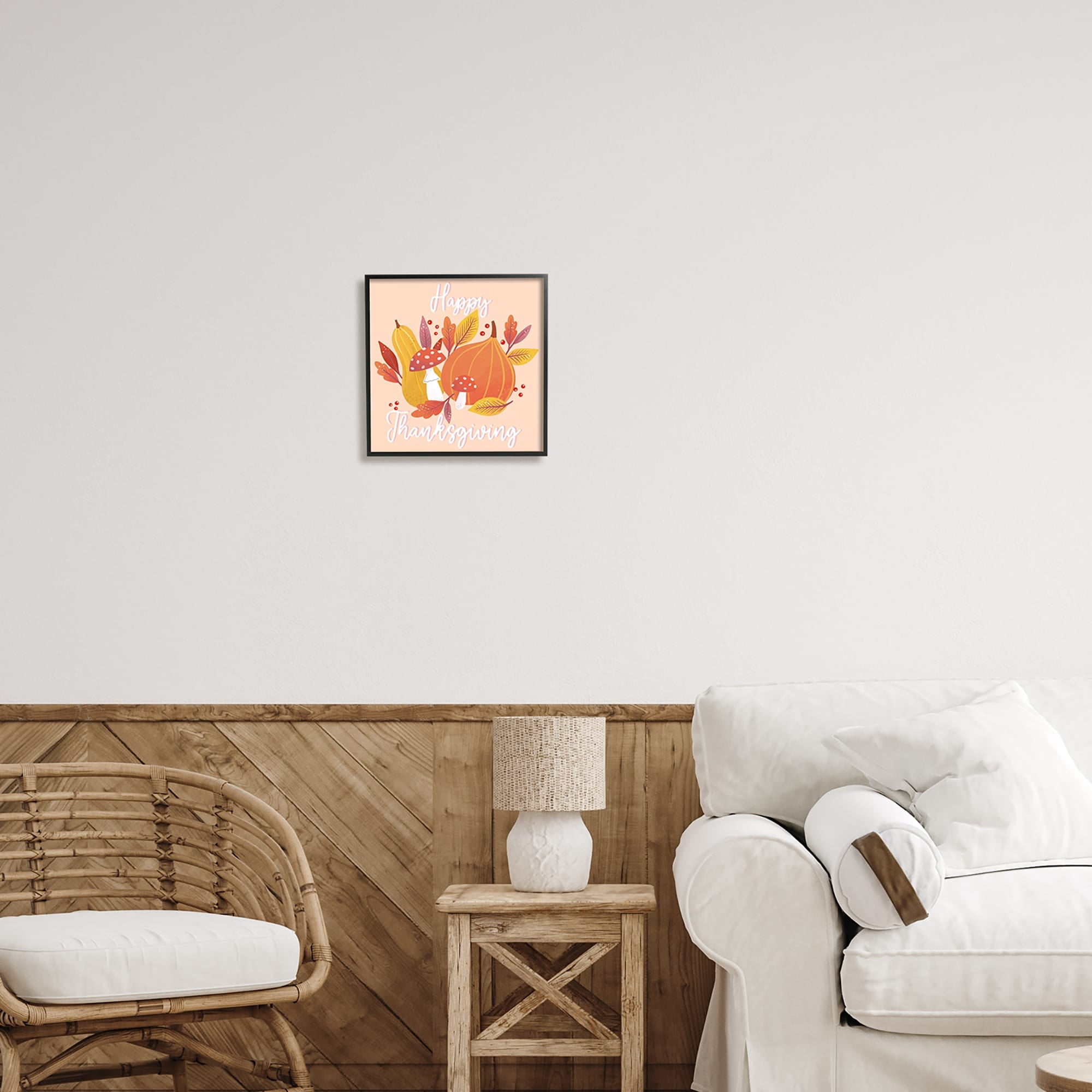 Stupell Industries Happy Thanksgiving Whimsical Autumnal Mushroom Botanicals Graphic Art Black Framed Art Print Wall Art, Design by Dominika Godette