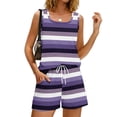 thumbnail image 4 of JULMCOMO 2 Piece Sets for Women Striped Print Square Neck Lightweight Summer Short Sets Drawstring Waisted Lounge Outfits with Pockets Brown L, 4 of 8