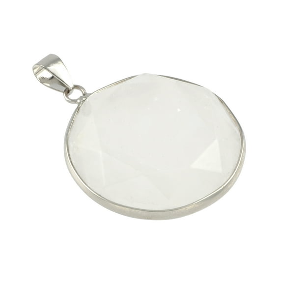 White Quartz Round Faceted Pendant by Bead Landing 30mm
