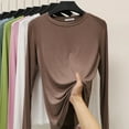 thumbnail image 2 of LNGOOR Modal Solid Basic Tshirt O Neck Long Sleeves Women Autumn Bottoming Tee Tops All match Tee Shirt Plus size undershirt, 2 of 7