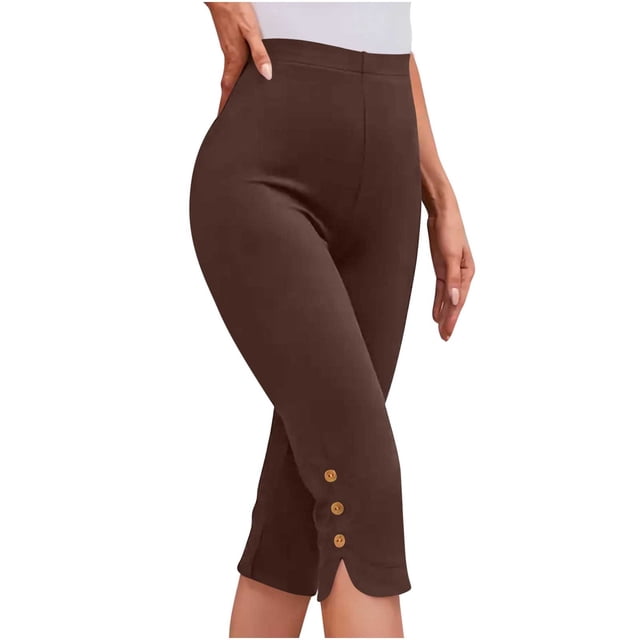 Leggings capri de 7/8 para mujer: color liso, ligeros, transpirables, cintura elástica para el verano, tallas S-XXXL