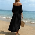 thumbnail image 7 of Atogsazn Women's Summer Off Shoulder Maxi Dress Casual Flowy Short Sleeve Side Split Dresses Loose Fit Sundress Black L Fashion, 7 of 7