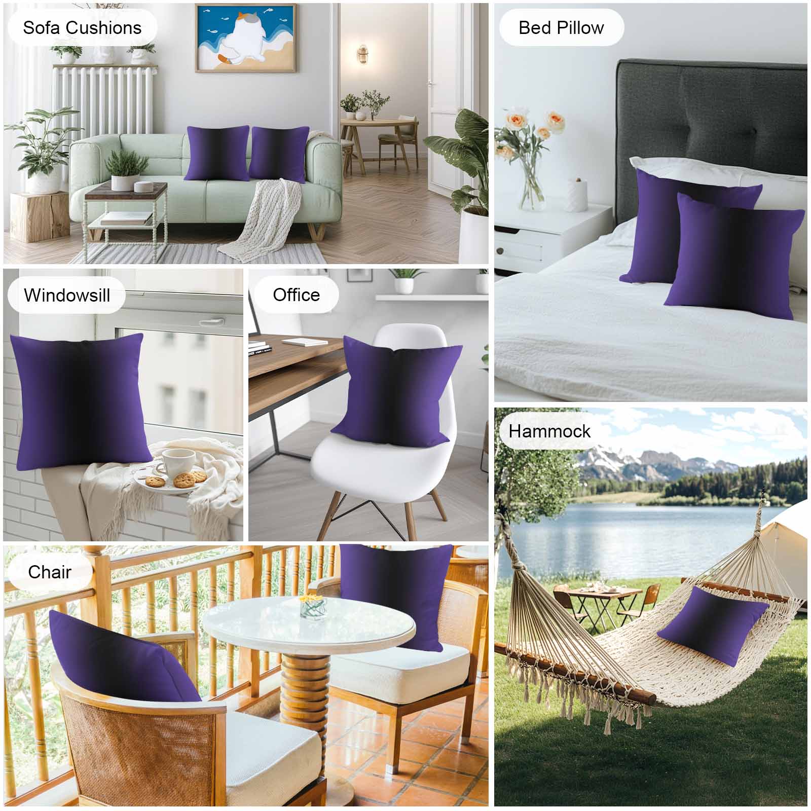 Outdoor Waterproof Throw Pillow Covers Set of 2 Ombre Black Purple Decorative Pillowcases Square Outdoor Pillows Cushion Case 18x18 Inch Gradient Color Patio Pillows for Couch Sofa Bed Garden