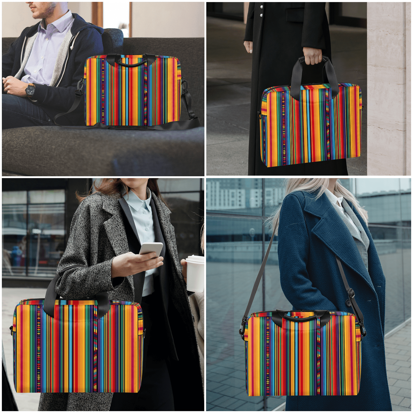 Herdesigns Boho Colorful Striped Laptop Bag for Women Men, Computer Case Briefcase Messenger Bags, 15-15.6 inch Laptop Sleeve Shoulder Bag