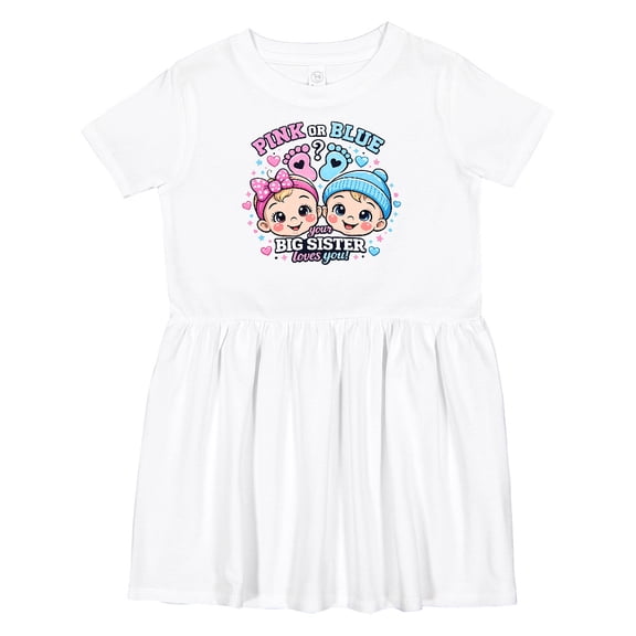 Inktastic Pink or Blue Your Big Sister Loves You Gender Reveal Girls Toddler Dress