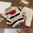 thumbnail image 4 of NAFUU Baby Boys Sweater Sets Long Sleeve Knit Striped Cardigan Coat Top Pants 2 Piece Set Soft Comfortable Clothes Fall Outfits Soft Fall Clothes 6-9 Months, 4 of 9