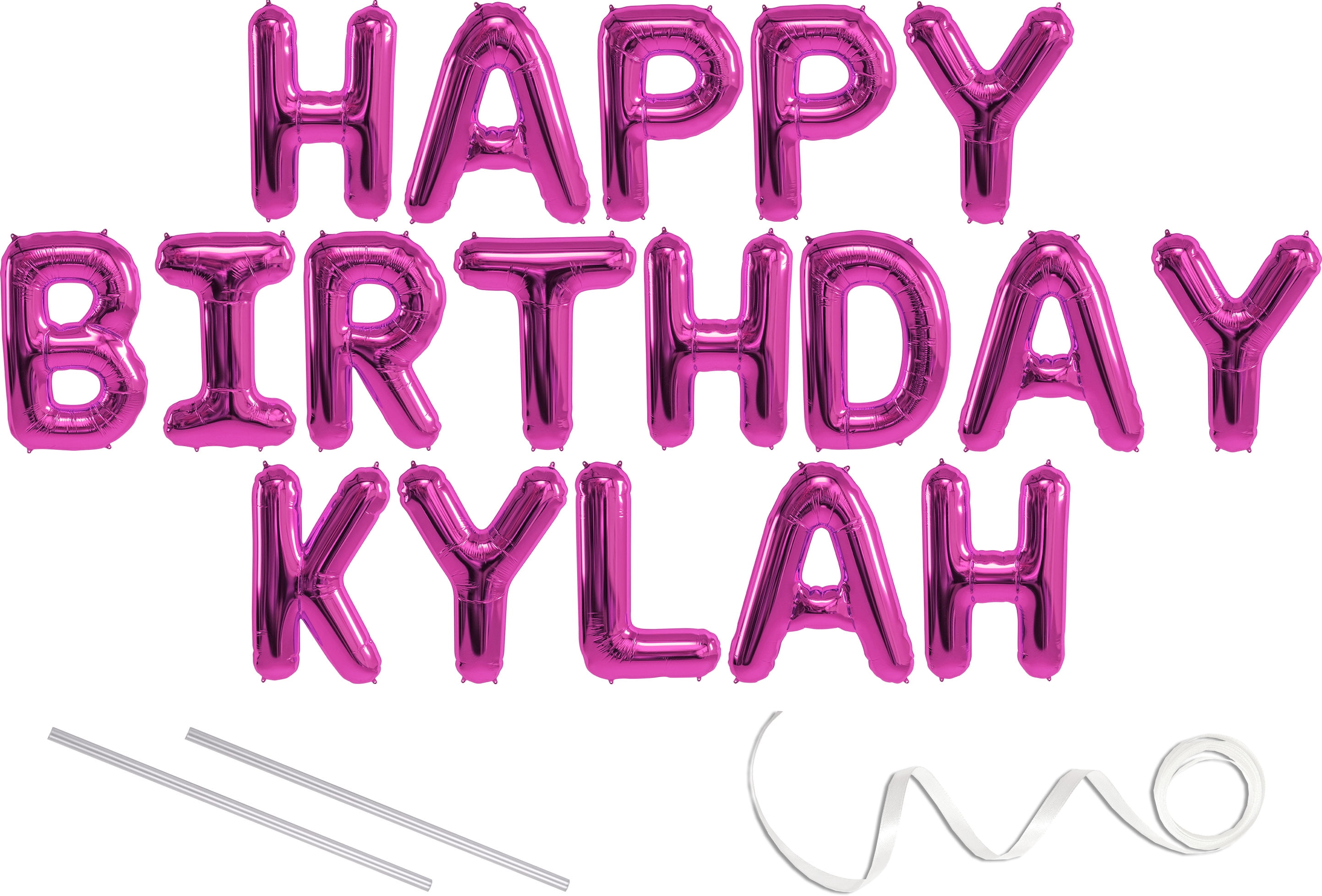 Kylah, Happy Birthday Mylar Balloon Banner - Pink - 16 inch Letters