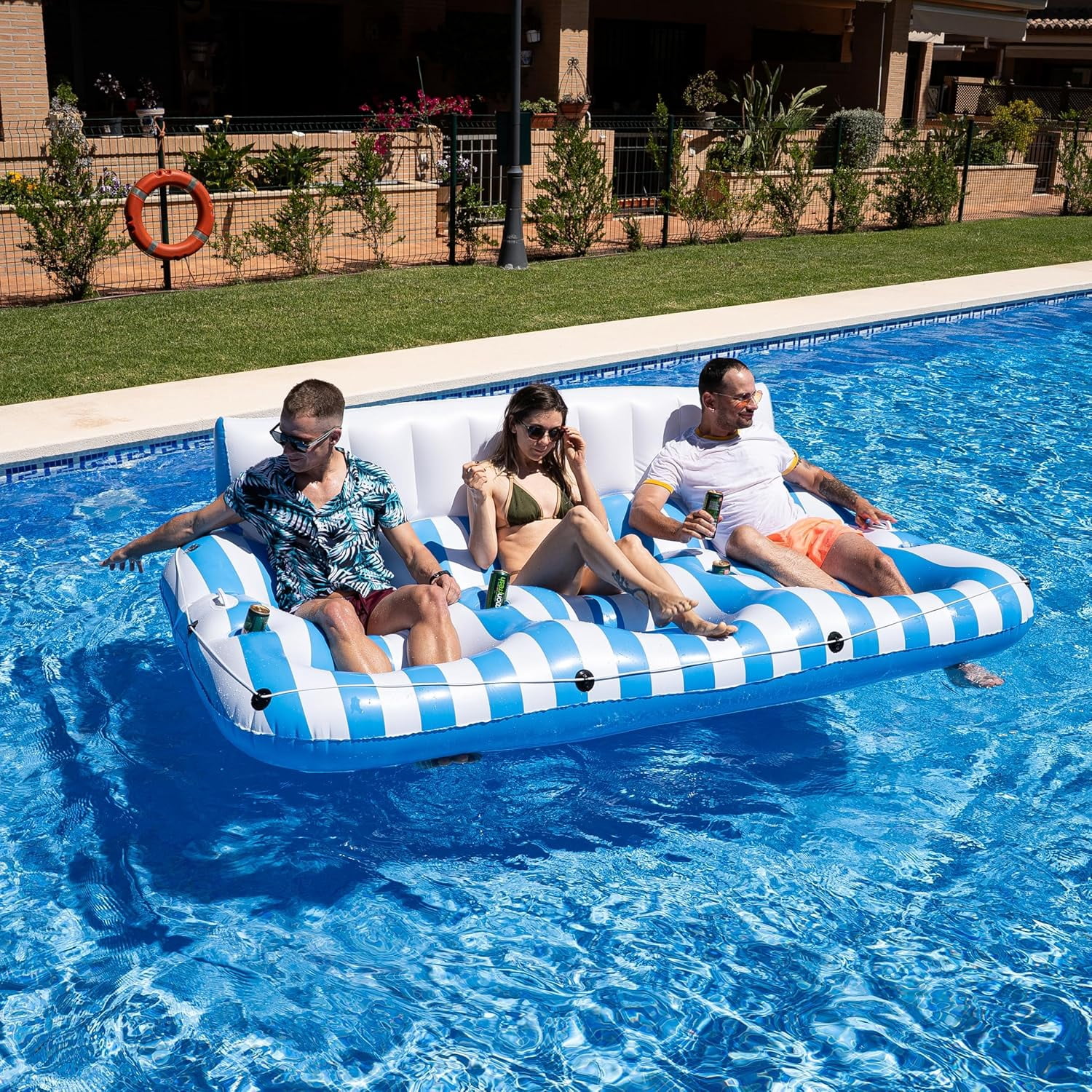 Zone Tech Inflatable Pool Lounger Float -  2 Pack Extra Large Recliner Tanning Lounge Chair with Backrest, Footrest and Cup Holder for Pool, Beach and Lake