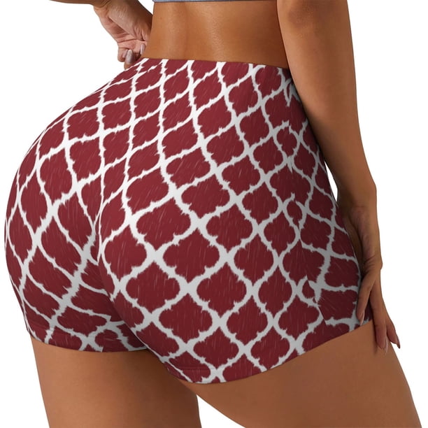 Fotbe Red Moroccan Shorts Sin Costuras – Shorts Deportivos de Cintura Alta para Mujer, Elásticos para Gimnasio, Yoga, Running o Ciclismo-Medium