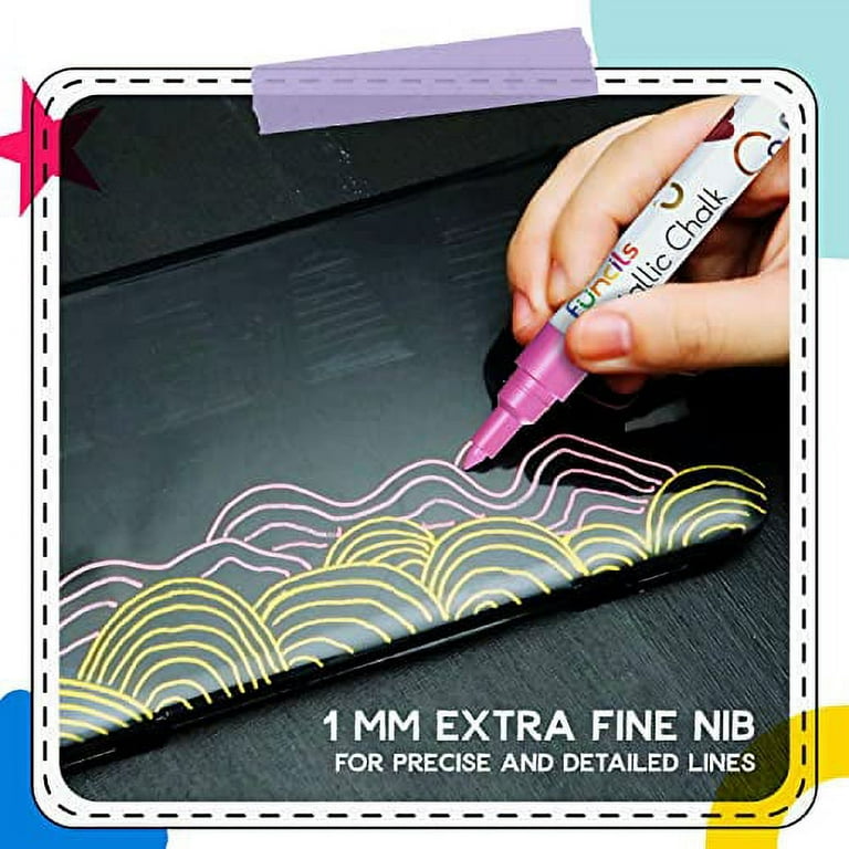 Funcils Metallic Liquid Chalk Markers for Chalkboard Signs, Blackboard,  Window, Labels, Bistro, Glass, Car (10 Pack, 1mm) - Wet Wipe Erasable Ink