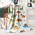 thumbnail image 2 of White Cartoon Dinosaurs Leaves Pattern Blanket,Comfortable Soft Flannel Throw Blanket,All Season,Warm Lightweight Blankets for Sofa Bed Couch Living Room Chair,60"x80", 2 of 4