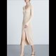 thumbnail image 5 of Vestido Tipo Suéter con Cuello en V, Abertura Frontal y Botones Acanalados para Mujer Crema M, 5 of 7