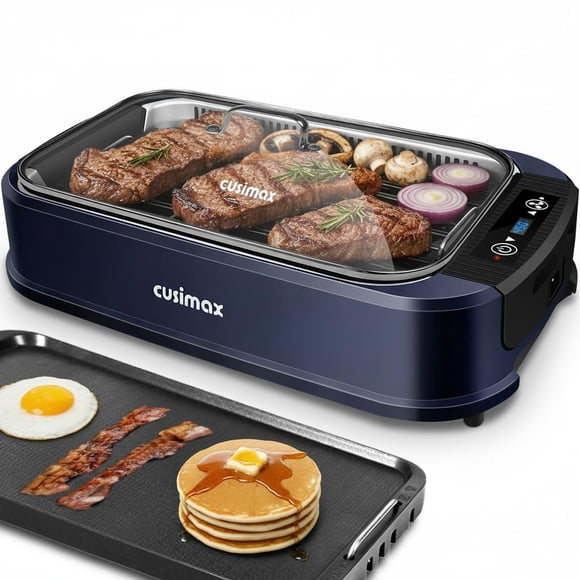 Plancha eléctrica para parrilla interior CUSIMAX sin humo con extractor de humo Turbo