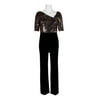 Adrianna Papell Asymmetrical Neck Short Sleeve ZIpper Back Embellished Mesh Bodice Velvet Jumpsuit-BLACK ROSEGOLD