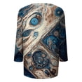 thumbnail image 5 of WTOBBY Women's Retro Style 3/4 Sleeve Round Collar Printed Blouse with Floral Design, Ladies Casual Top for Retro Look, Comfortable T-Shirt for Everyday Fashion,Blue L, 5 of 7