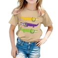 thumbnail image 1 of T-shirts Filles Été Décontracté Imprimé Alligators Col Rond Manches Courtes Hauts Filles Kaki 3-4 Ans, 1 of 5