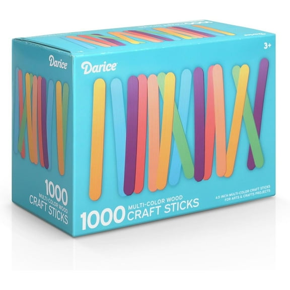 Darice 1000 Pcs Colored Popsicle Sticks for Crafts, 4.5" Colorful Wooden Rainbow Craft Sticks Supplies, STEM DIY Art, Ages 3 