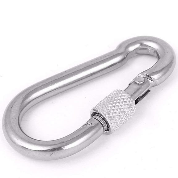 Wideskall 3.5" Heavy Duty Metal Screw Lock Carabiner Hook Snap Clip D-Ring Chrome Silver - Pack of 1