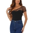thumbnail image 2 of INSPIRE CHIC One Shoulder Sleeveless Bodysuits for Women's Sheer Mesh Sleeve Skinny Bodysuit Black S, 2 of 5