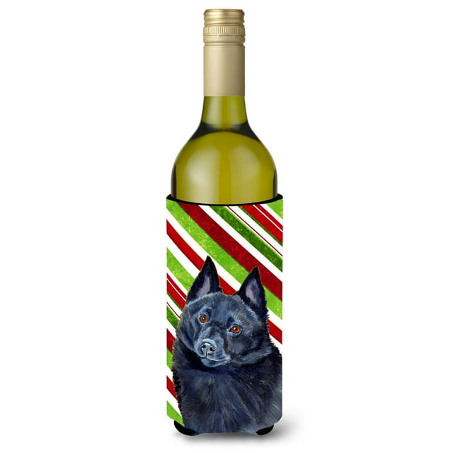 Schipperke Candy Cane Holiday Navidad Botella De Vino Aislador De Bebidas Aislador De Bebidas Hugger