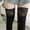 Black, variant on Women's Lace Trim Thigh High Over The Knee Socks, Long Cotton Warm Stockings with Vertical Stripe Design - Color Black