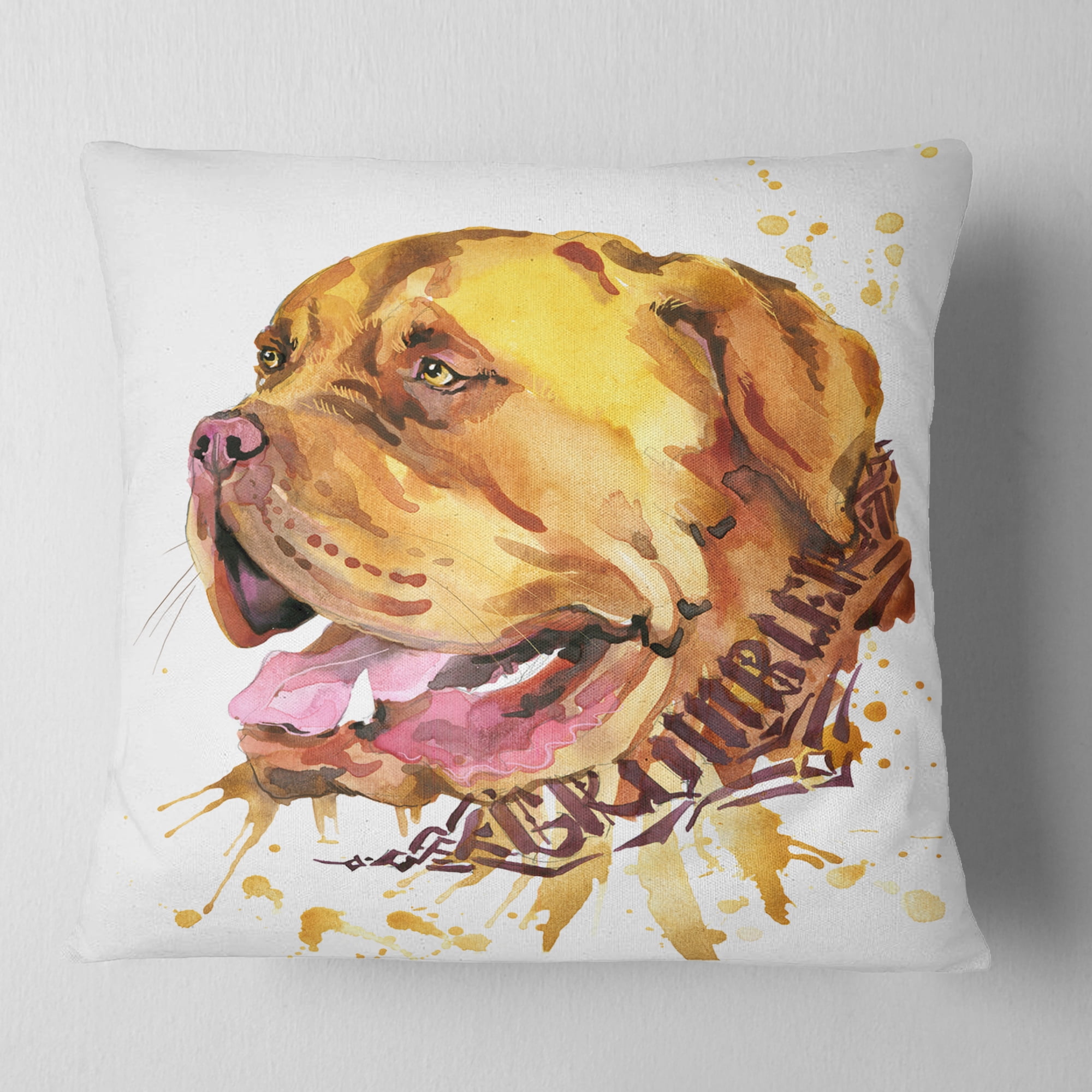 Designart Brown Dog Watercolor - Animal Throw Pillow - 16x16