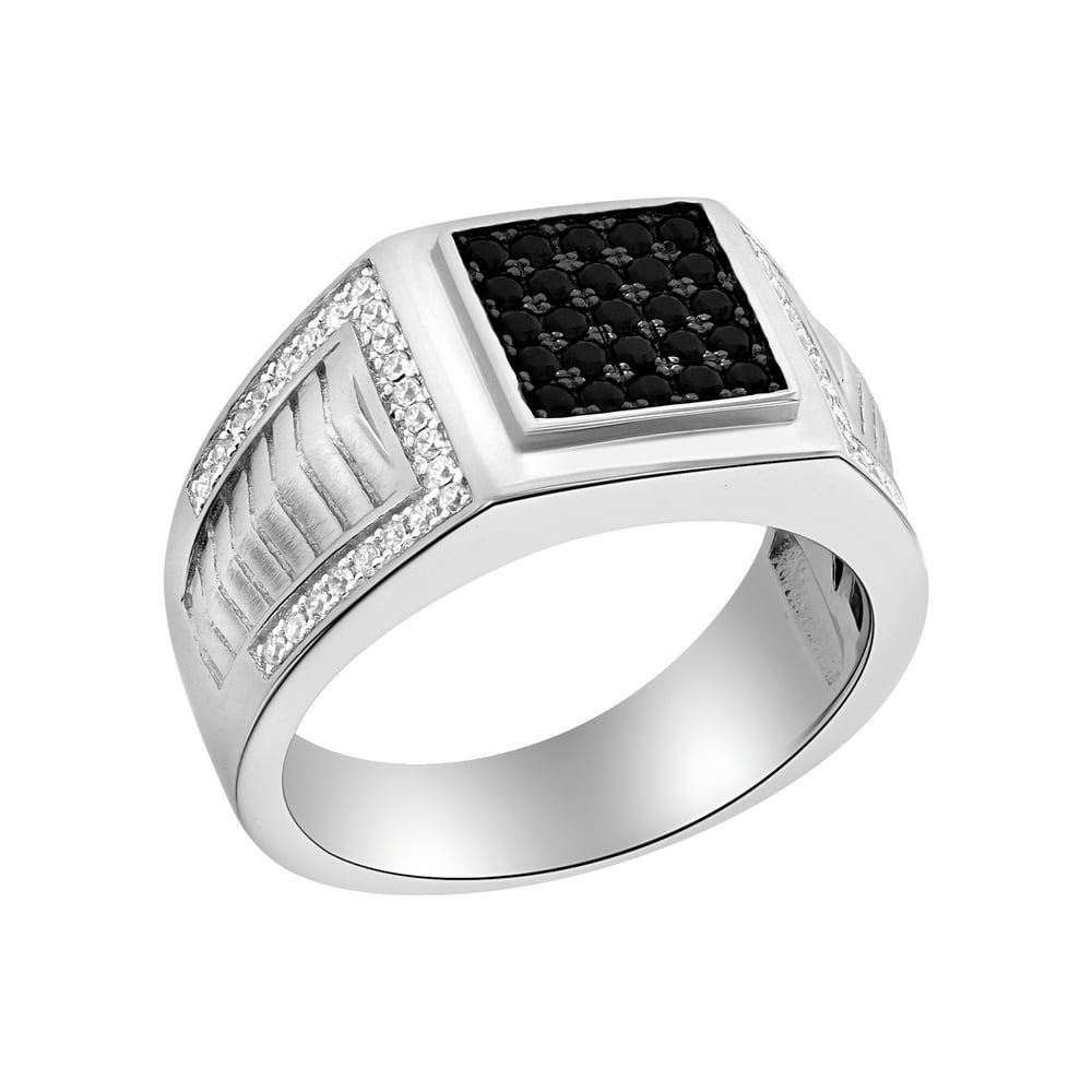 Brilliance Fine Jewelry Men’s Sterling Silver Two Tone Cubic Zirconia