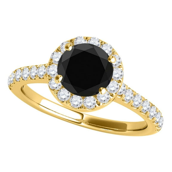 Mauli Jewels Engagement Rings for Women 1.25 Carat Halo Split Shank Black Diamond Engagement Wedding Ring 4-prong 14k Solid Yellow Gold