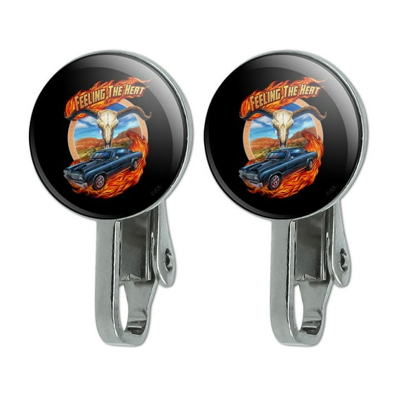 Hot Rod Muscle Classic Car Feeling Heat Steer Skull Novelty Clip-On Stud Earrings