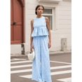 thumbnail image 5 of Womens 2 Piece Gingham Plaid Set Sleeveless Ruffle Tank Top Wide Leg Pants Summer Matching Lounge Outfits, 5 of 8
