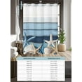thumbnail image 6 of No Hook Cloth Fabric Shower Curtain with Snap in Liner, Coastal Starfish Waterproof Shower Curtains Set with See Through Top Window, Blue Wooden Grain Seashells Country Bath Curtains Shower 36"x72", 6 of 6