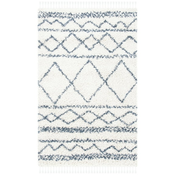 SAFAVIEH Pro Lux Marie Geometric Shag Area Rug, Ivory/Blue, 8' x 10'