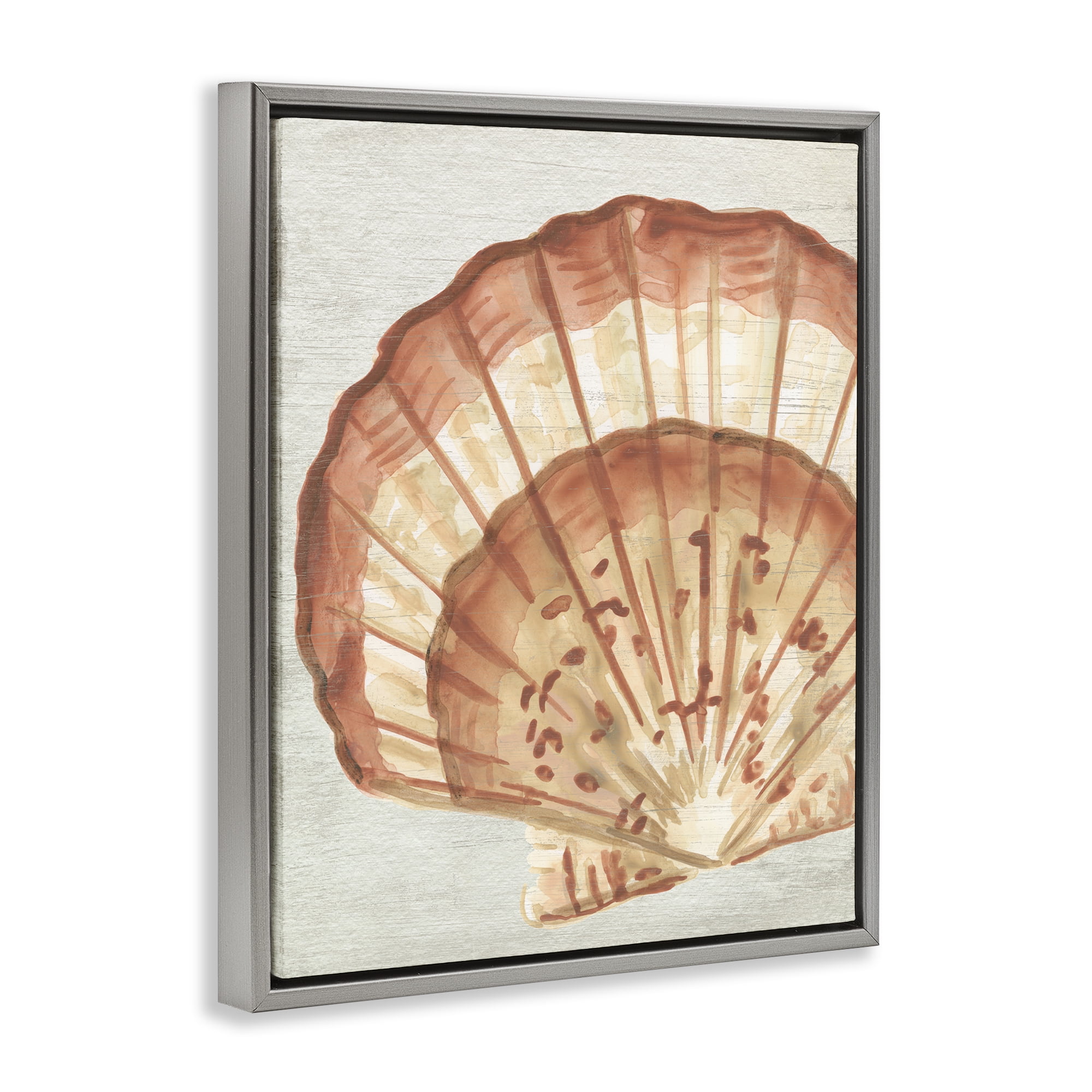 Stupell Industries Clam Shell in Beige Nautical & Beach Painting Gray Floater Framed Canvas Art Print Wall Art, 25 x 31