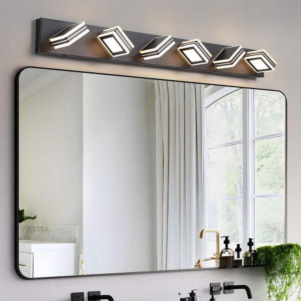 ACE-LIGHTS,Modern 6-Light(5 Colors Temp.) Rotatable & Dimmable LED Vanity Light with Acrylic Shades,Sleek Bathroom Wall Fixture for Bathroom,Dressing Room,Mirror Cabinet,Living Room,Bedroom(Black）