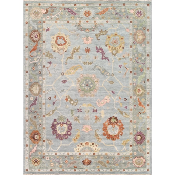 Pasargad Home Oushak 8' x 10' Hand-Knotted Wool Blue/Green Rug - All Ages, Indoors