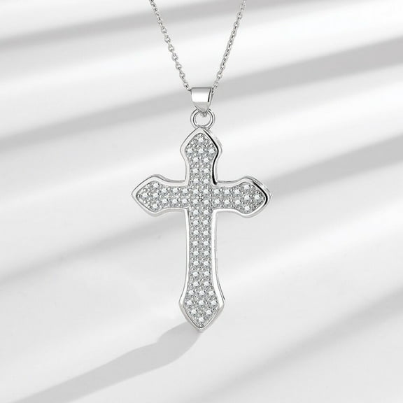 Moissanite Gold Cross Necklace for Men and Women, Big Diamond Cross Necklace,Cross Pendant Necklace for Women, Father's Day