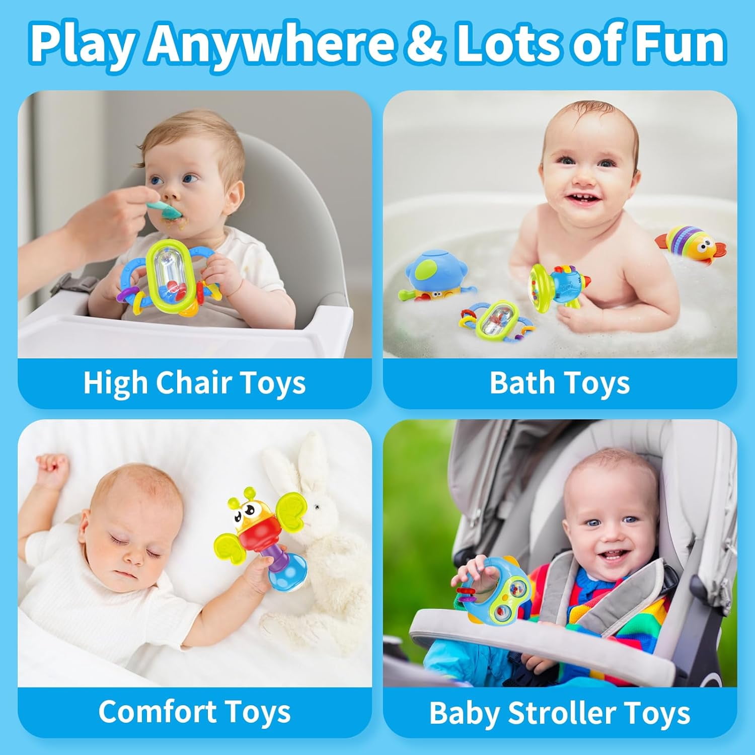 Ludolm 10Pcs Baby Rattles Toy Set, Baby Toys 0-6 Months Infant Toys 6-12 Months Teethers for Babies 3-6 Months Easter Basket Stuffers, Sensory Teething Toys 0 1 2 3 4 5 6 Month Newborn Boy Girl Gifts