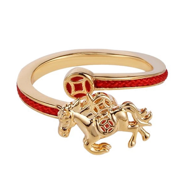 Anillo giratorio con diseño de caballo y dinero para mujer, año 2026, apertura ajustable, accesorios de joyería