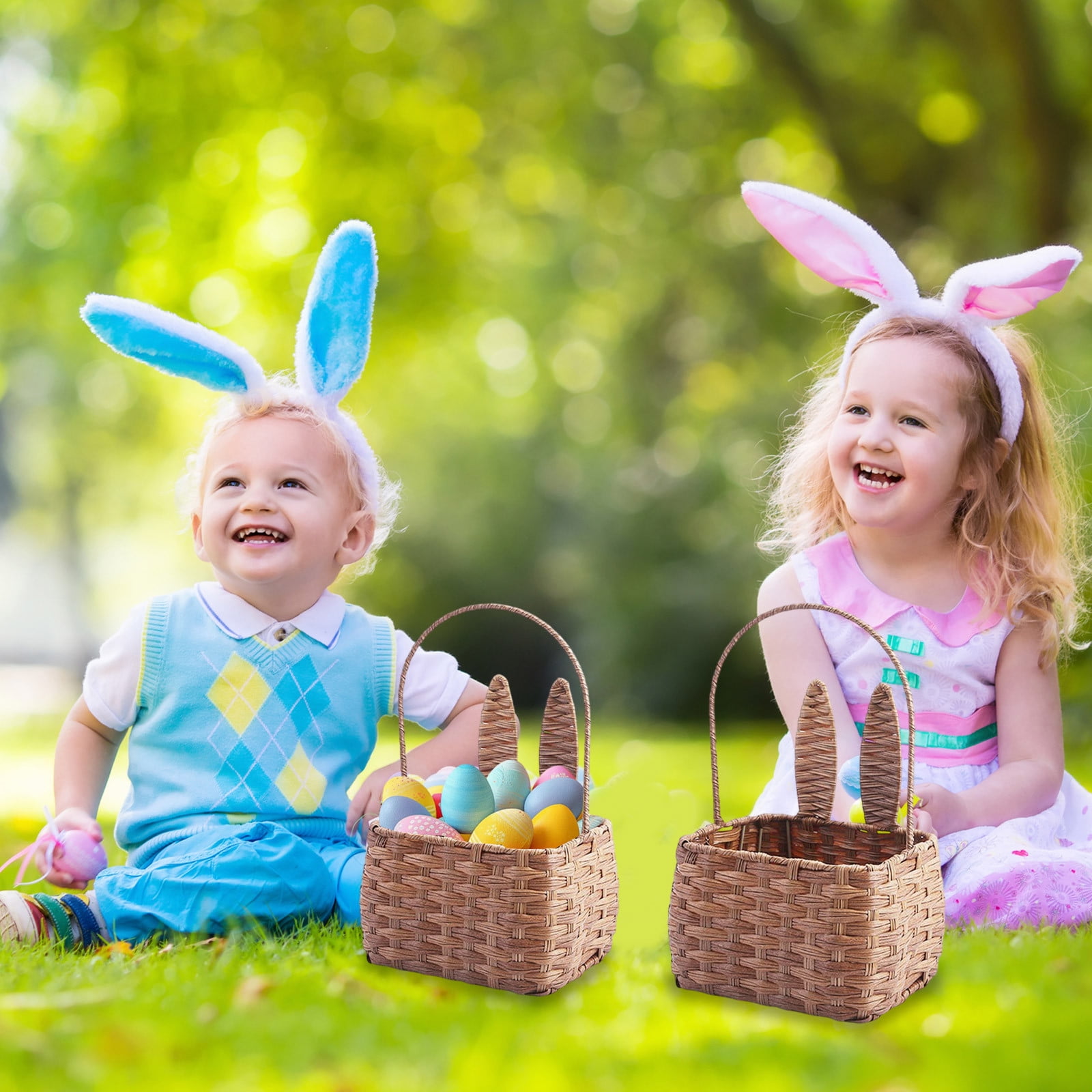 Hand-Woven Easter Carrying Basket For Spring Picnic Storage Basket Snacks Eggs Candy Storage Childrens Gift Basket Plastic Material Decorative Basket